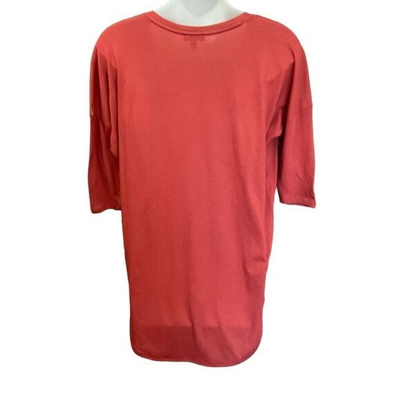 Express Tunic Blouse V Neck High Low Burnt Orange Short Sleeves Size Small - Picture 2 of 8